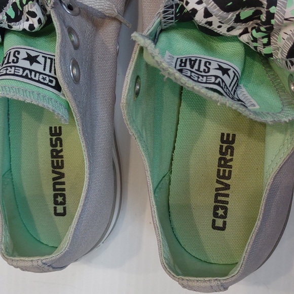 Women's Converse All Star Double Tongue Gray Mint Green Low Top Canvas Shoes - Picture 8 of 13
